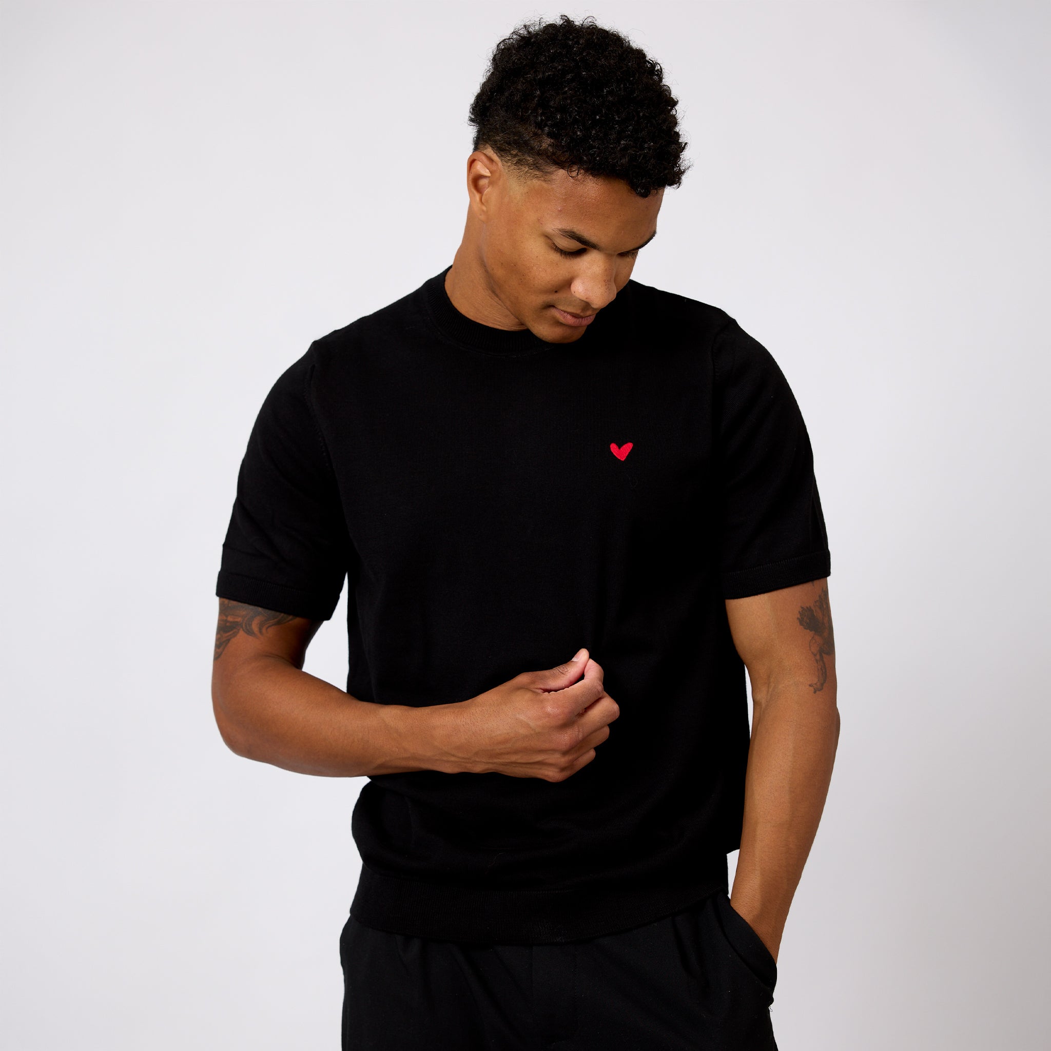 Strick-T-Shirt aus 100% BIO Baumwolle mit Herz Logo