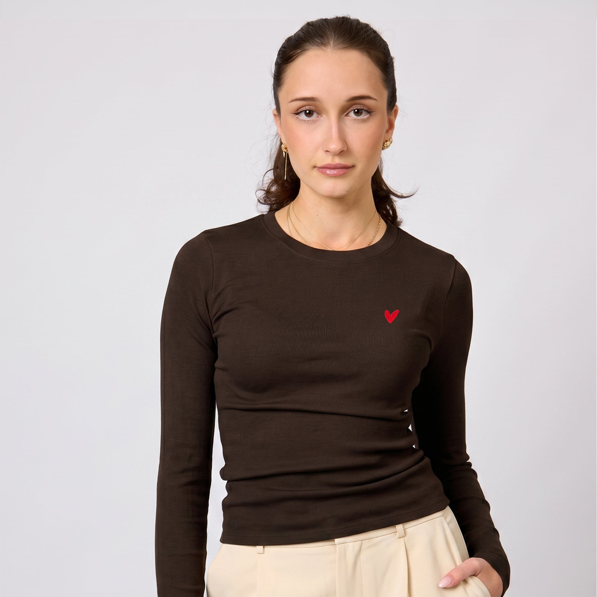 Damen Longsleeve mit Herz Logo (Brust)