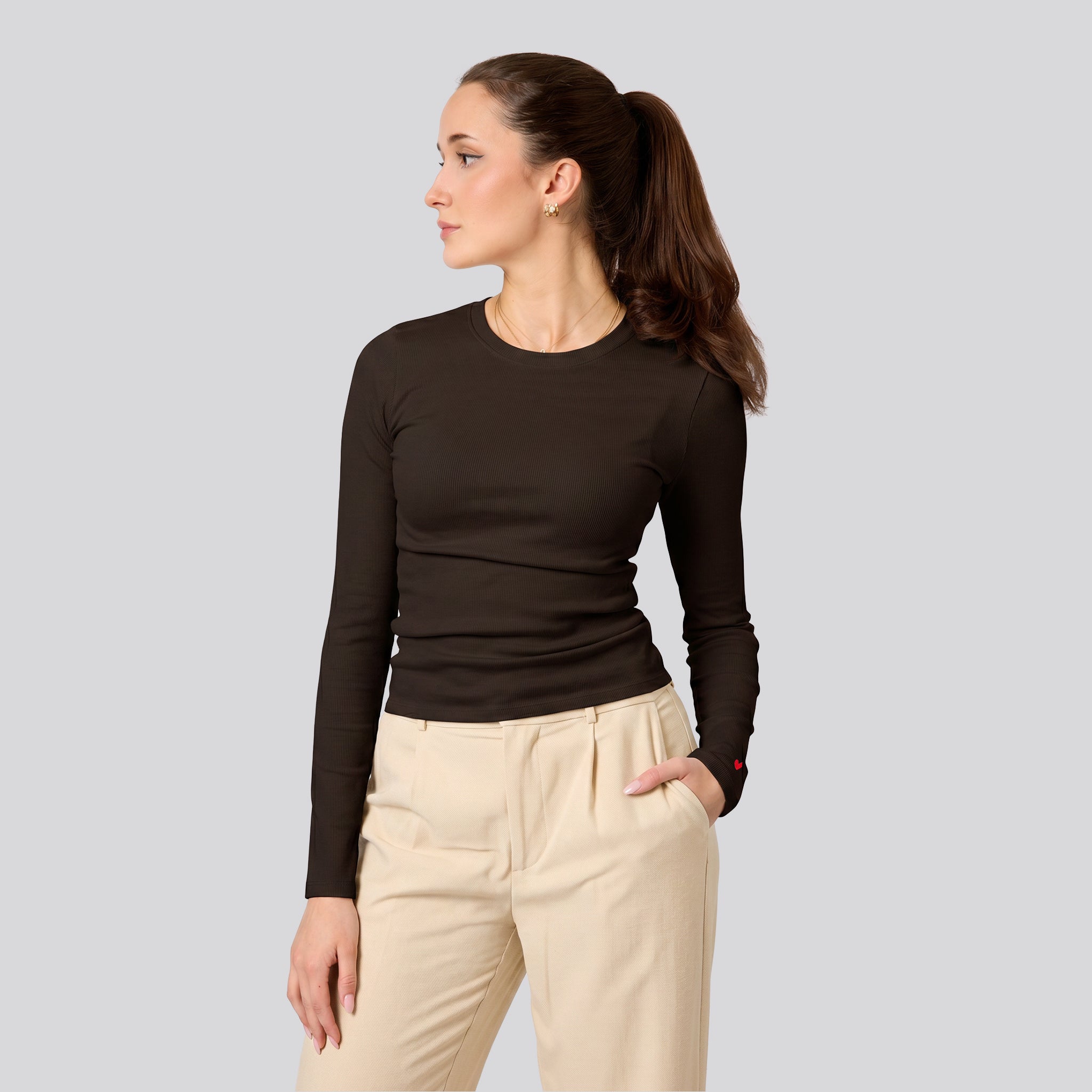 Damen Longsleeve mit Herz Logo (Ärmel)
