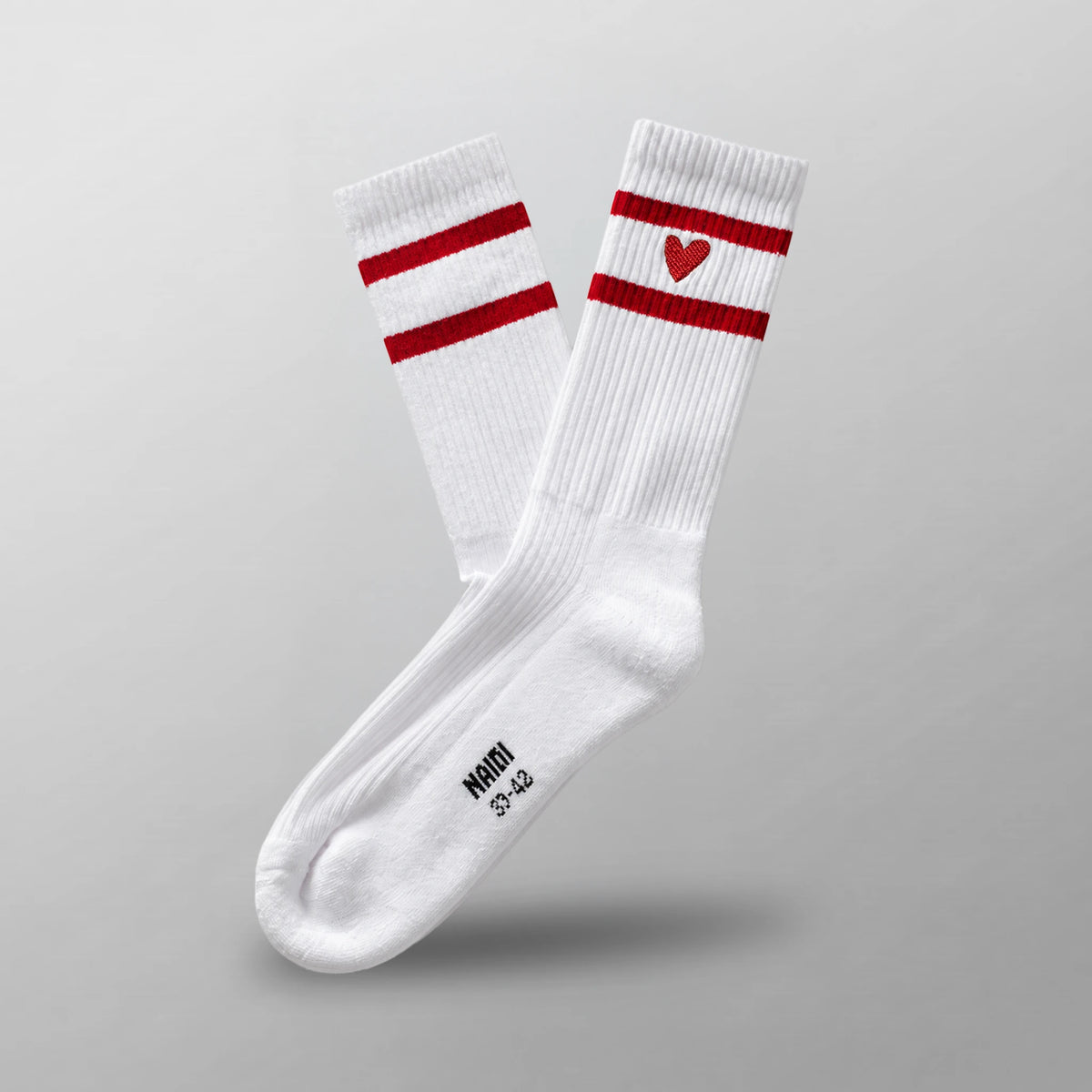 Gerippte Socken mit Herz Logo – White / Red