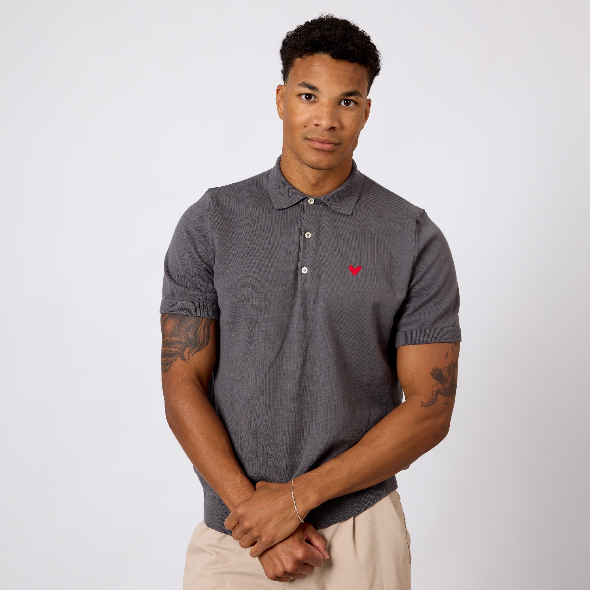 Feinstrick-Poloshirt mit Herz Logo