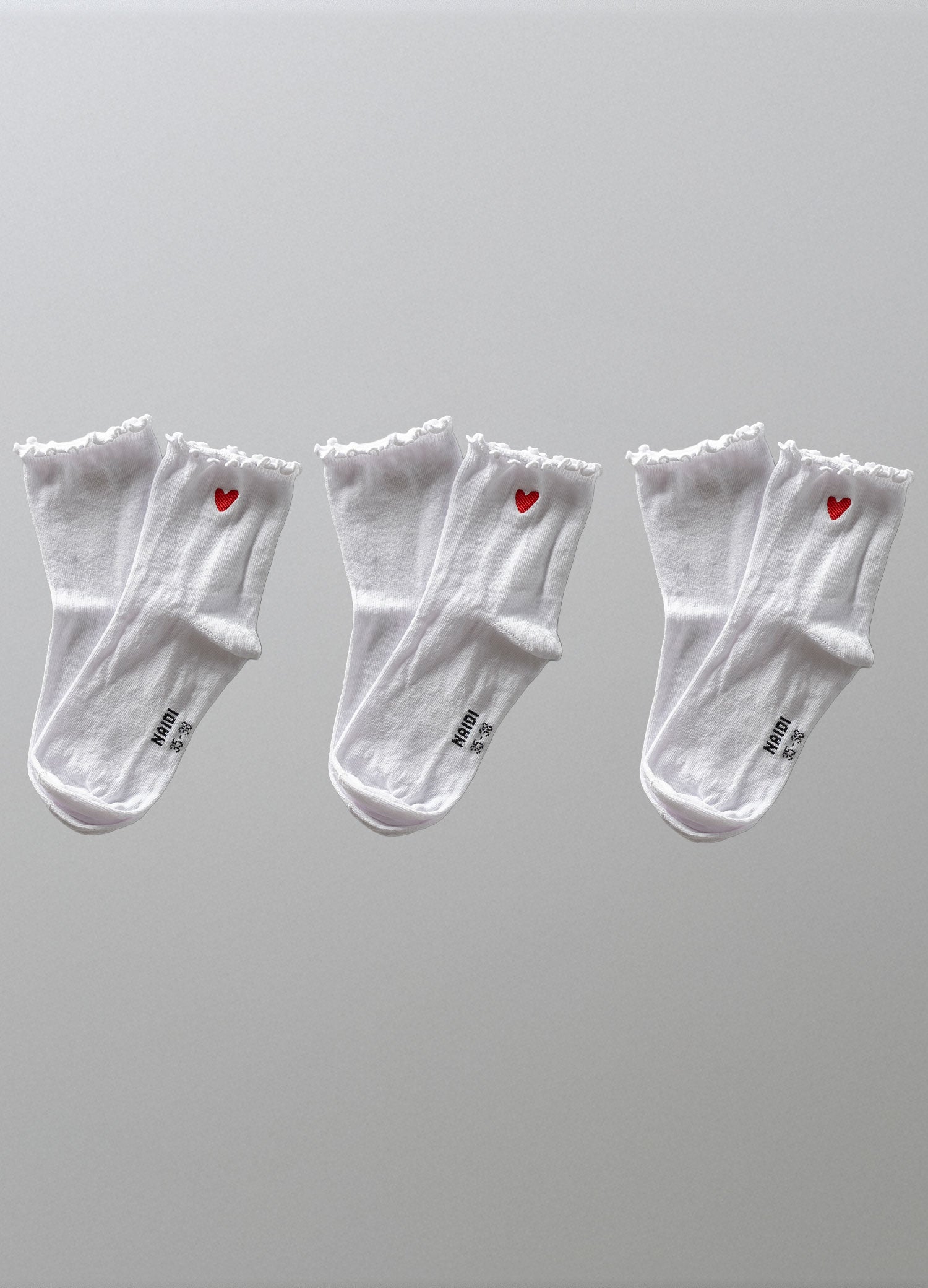 Damen Rüschensocken mit Herz Logo 3er Pack