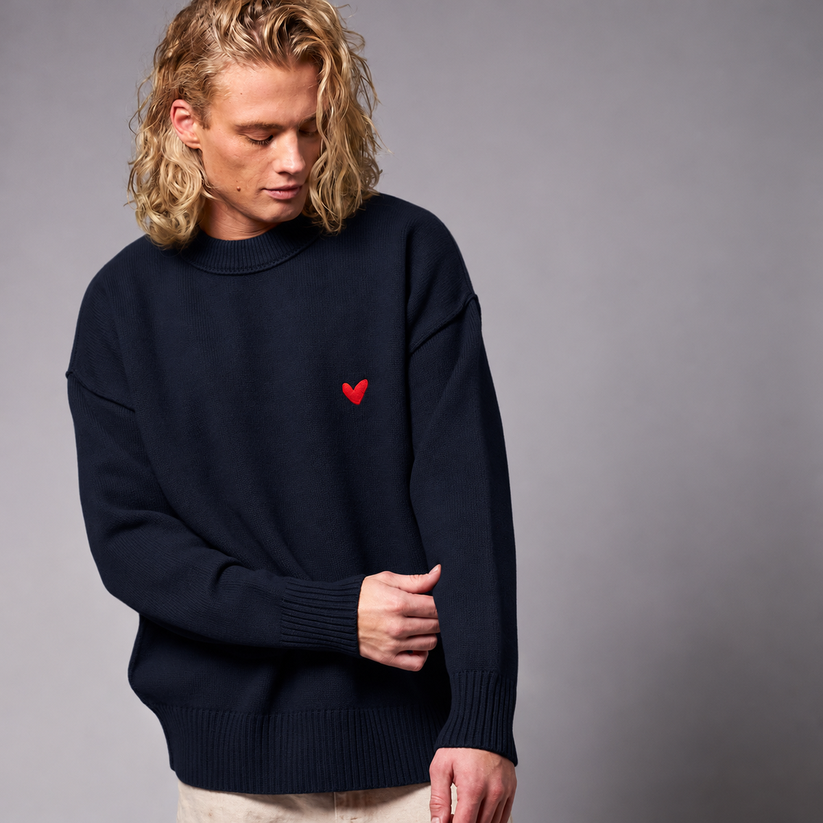Strickpullover aus Merinowolle mit Herz Logo