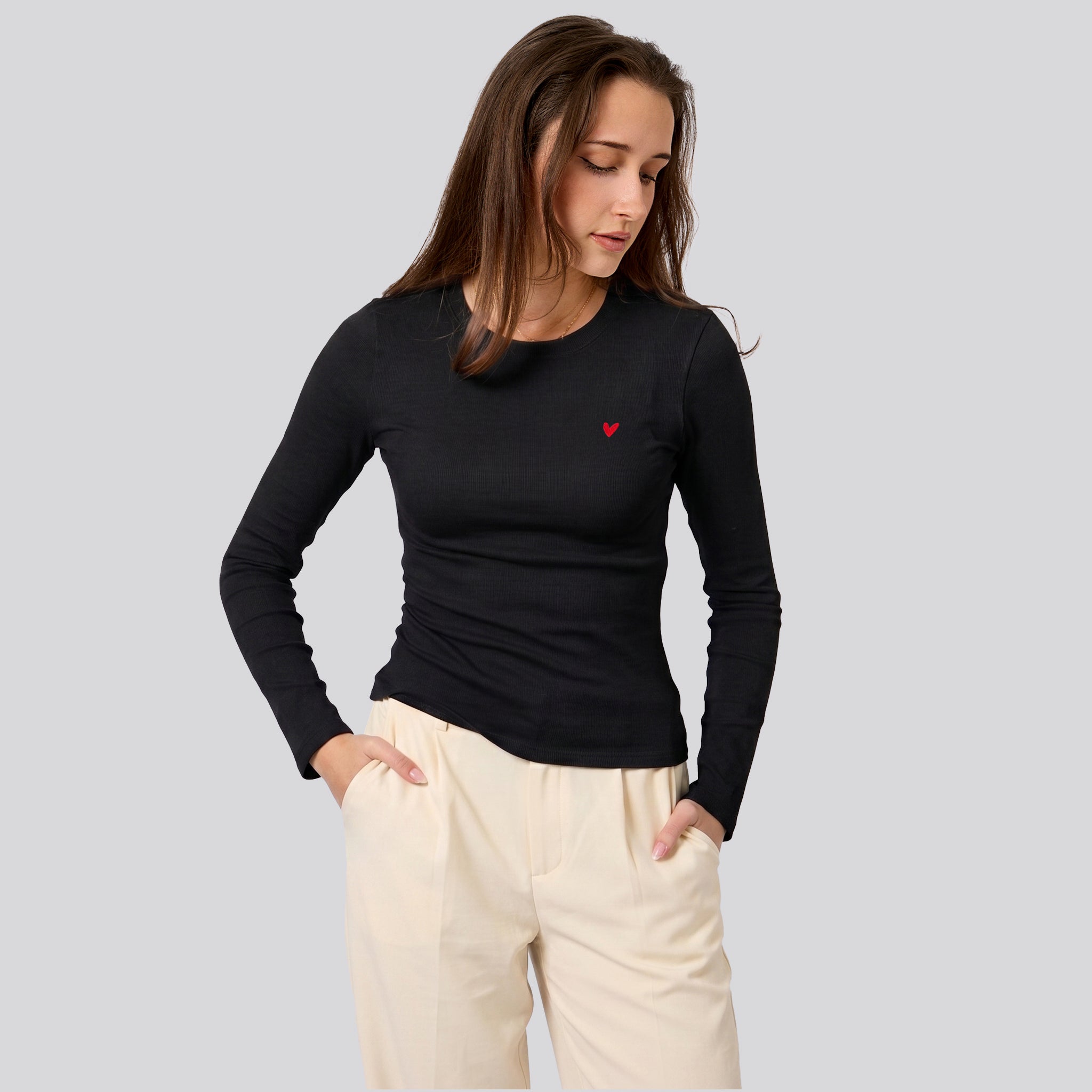 Damen Longsleeve mit Herz Logo (Brust)