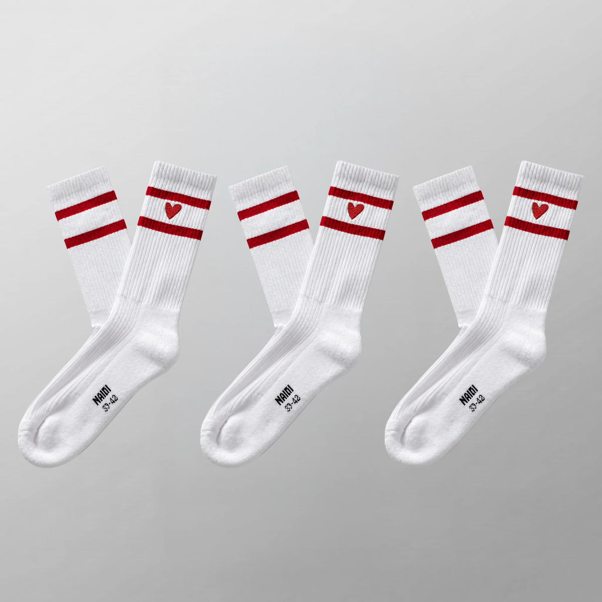 Gerippte Socken mit Herz Logo Multipack – White / Red