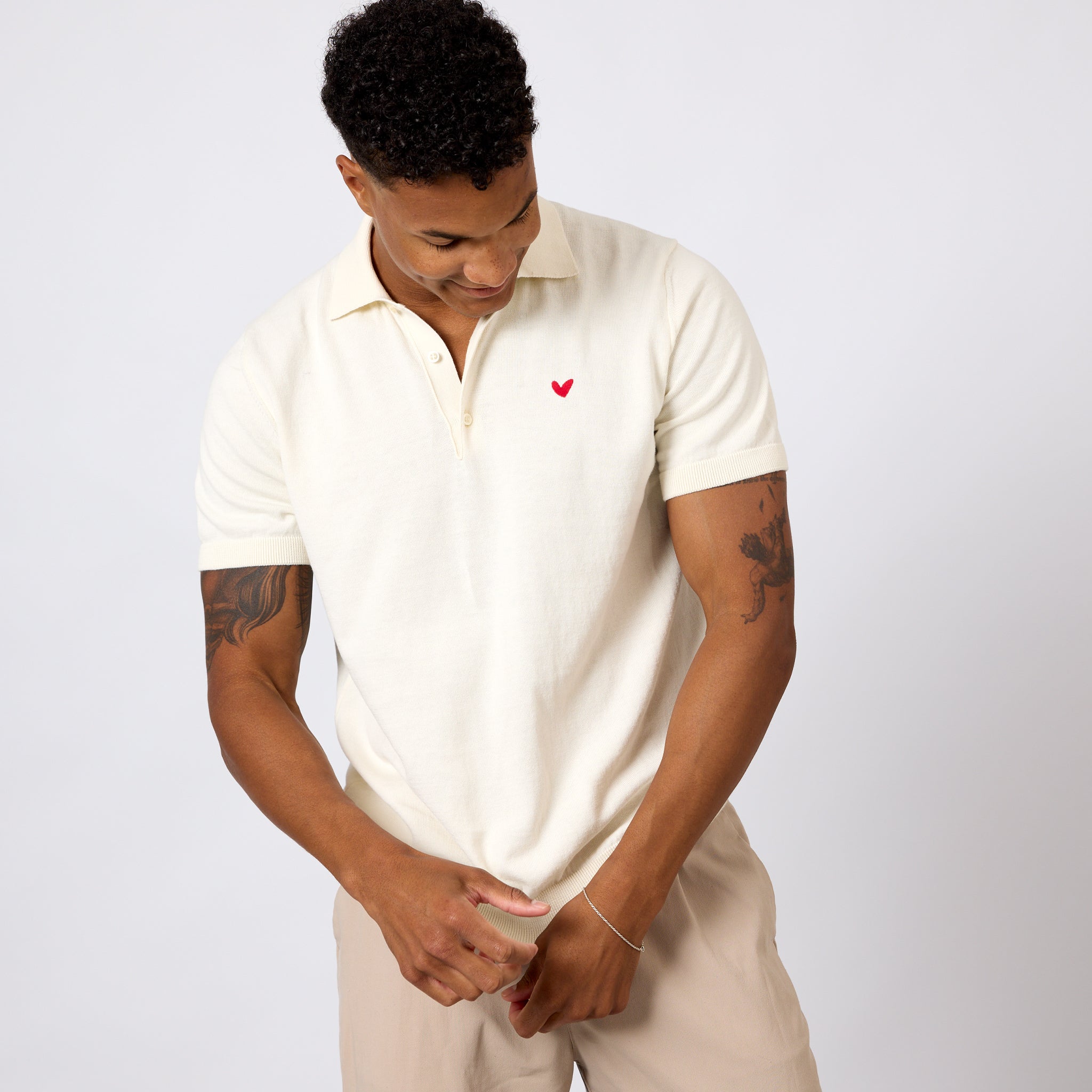 Feinstrick-Poloshirt mit Herz Logo