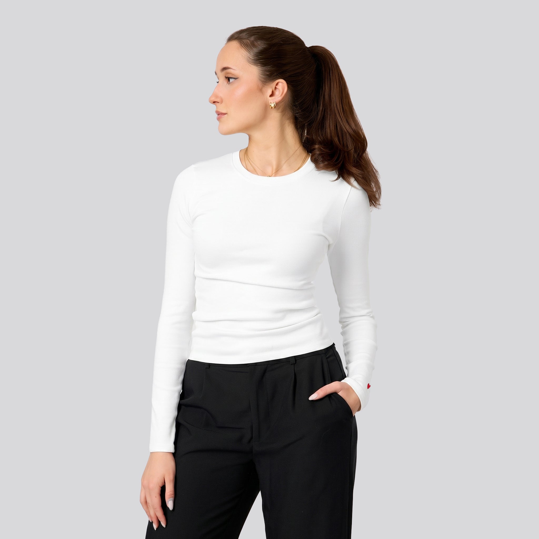 Damen Longsleeve mit Herz Logo (Ärmel)